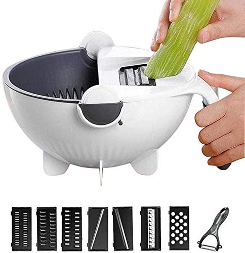 9-in-1 Multifunction Magic Rotate Vegetable Cutter With Drain Basket Large Capacity Chopper - 