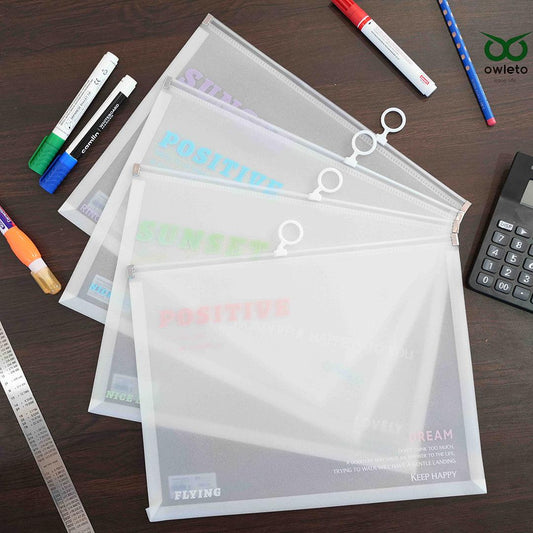 A4 Plastic Zipper Envelope Bag: Fashion Office Document Clutch & Transparent File Folder Storage Pouch Case-set of 4 - online shopping site