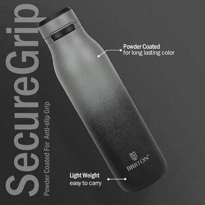 Briiton Jumper 750ml Stainless Steel Water Bottle | Copper Coated Vacuum Insulation  Secure Grip  Leakproof Easy Pour Cap - 