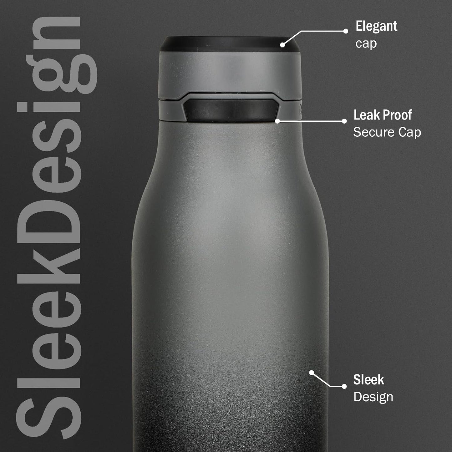 Briiton Jumper 750ml Stainless Steel Water Bottle | Copper Coated Vacuum Insulation  Secure Grip  Leakproof Easy Pour Cap - 