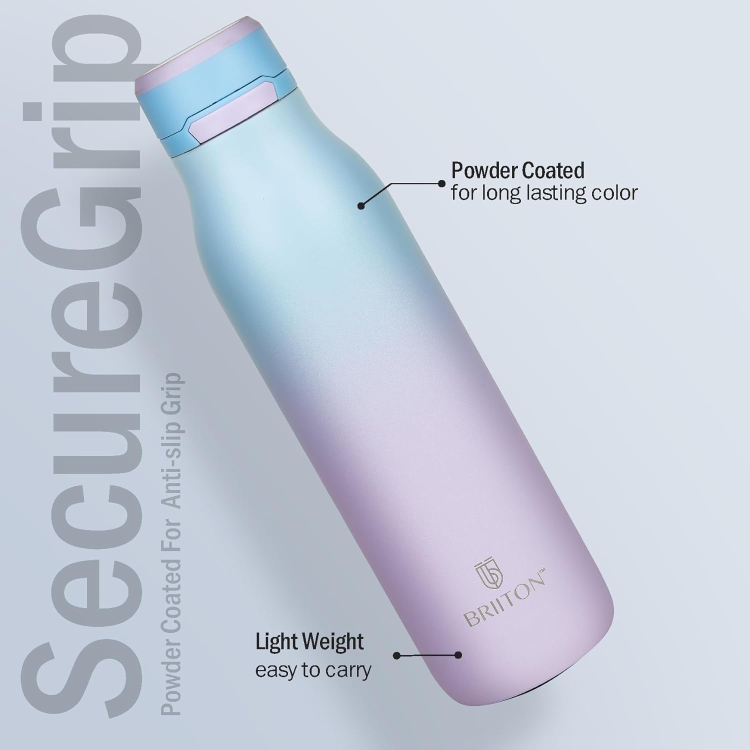 Briiton Jumper 750ml Stainless Steel Water Bottle | Copper Coated Vacuum Insulation  Secure Grip  Leakproof Easy Pour Cap - 