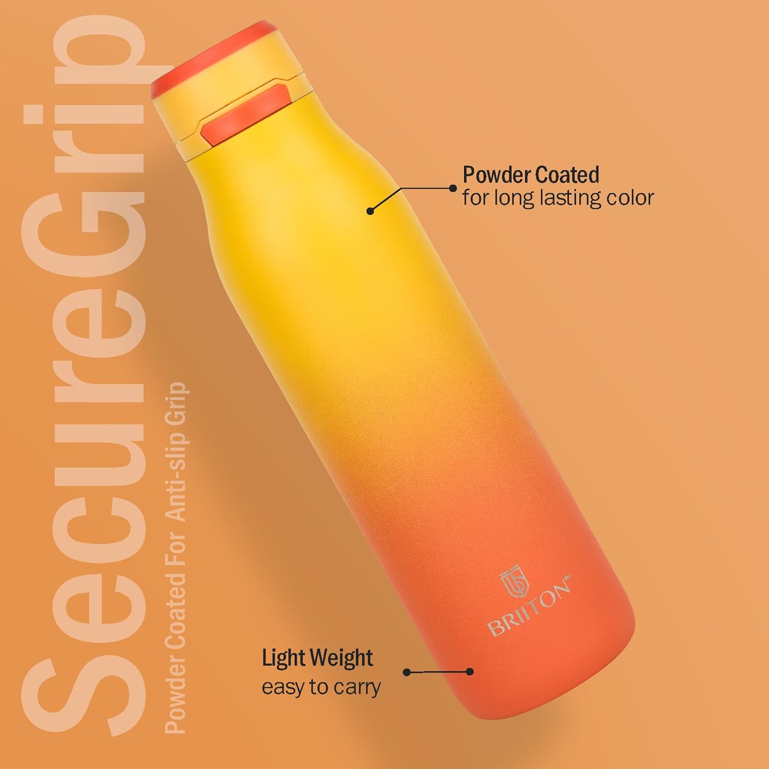 Briiton Jumper 750ml Stainless Steel Water Bottle | Copper Coated Vacuum Insulation  Secure Grip  Leakproof Easy Pour Cap - 