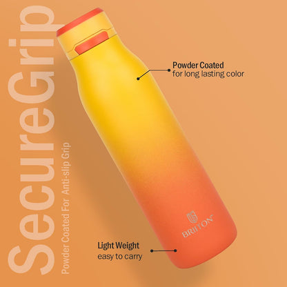 Briiton Jumper 750ml Stainless Steel Water Bottle | Copper Coated Vacuum Insulation  Secure Grip  Leakproof Easy Pour Cap - 