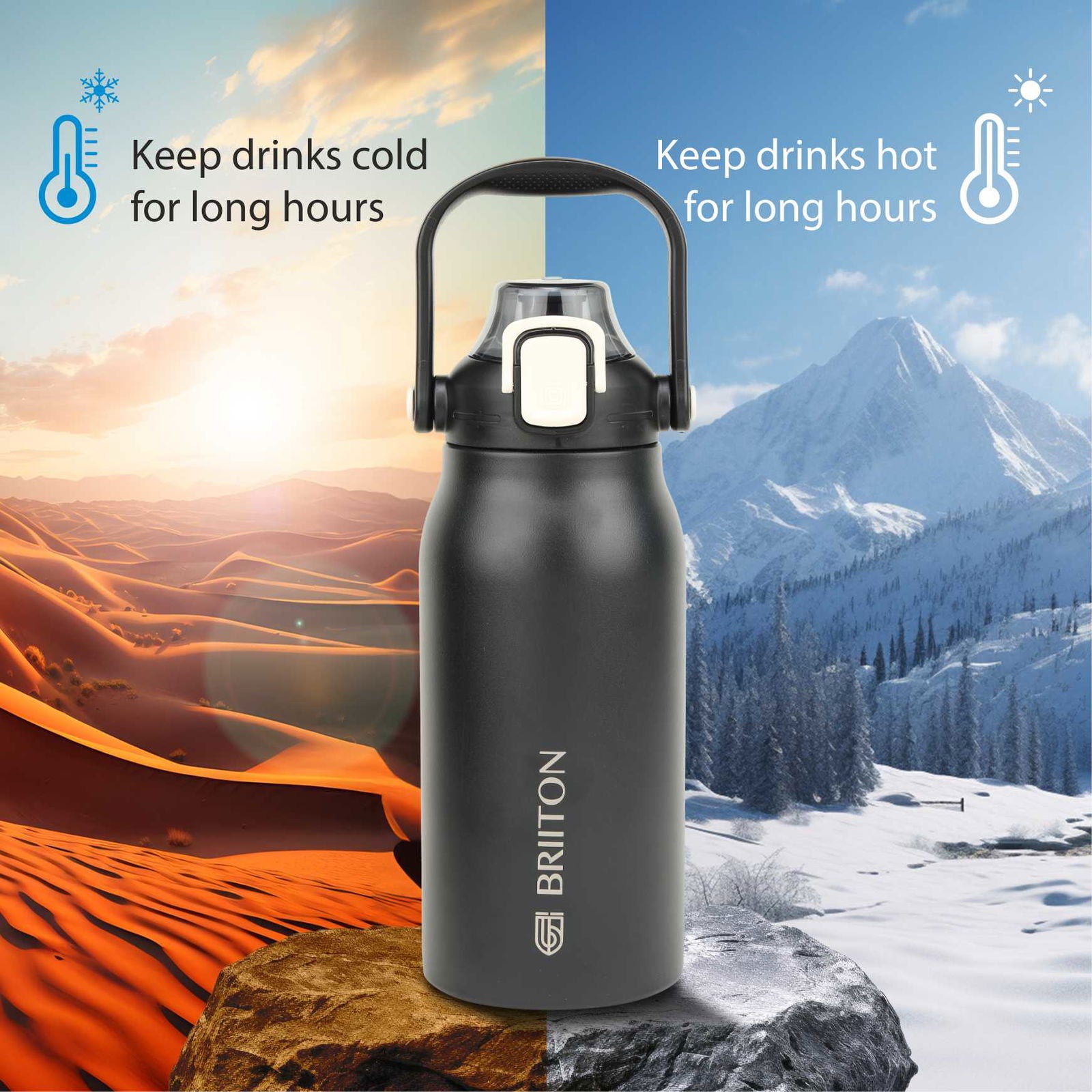 Briiton Nikola 1300ml Stainless | Steel Water Bottle | Leakproof Flask For Hot & cold - 