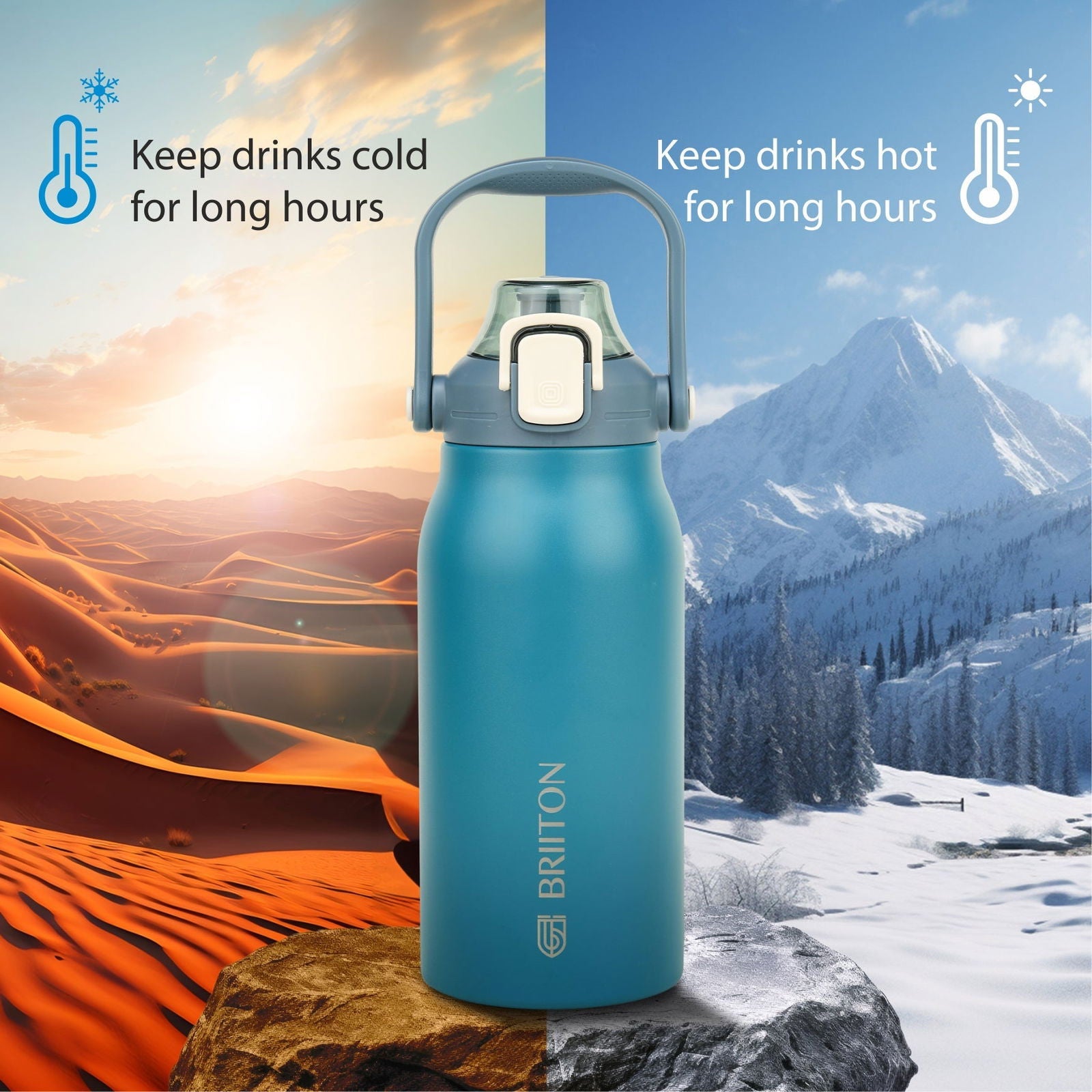 Briiton Nikola 1300ml Stainless | Steel Water Bottle | Leakproof Flask For Hot & cold - 