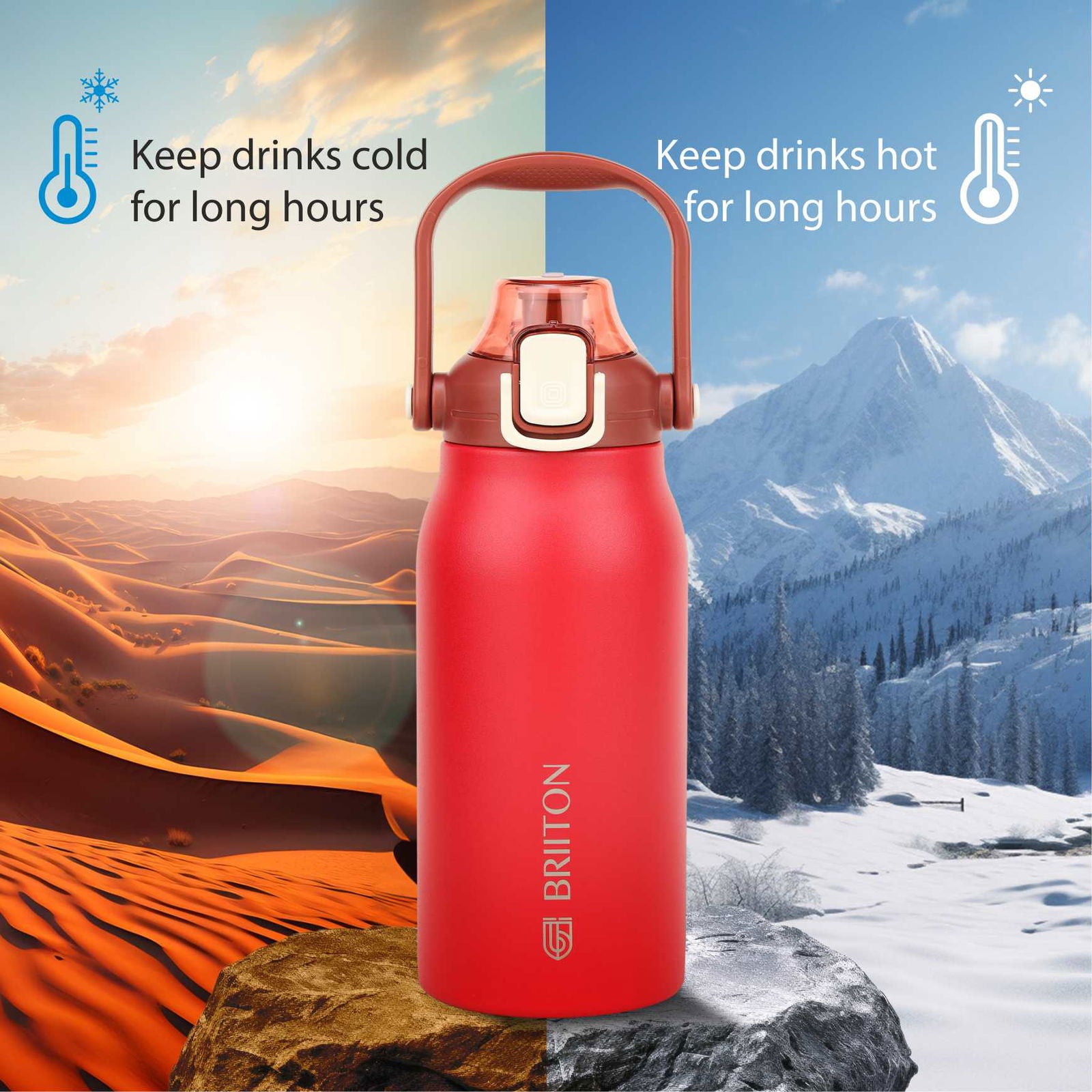 Briiton Nikola 1300ml Stainless | Steel Water Bottle | Leakproof Flask For Hot & cold - 