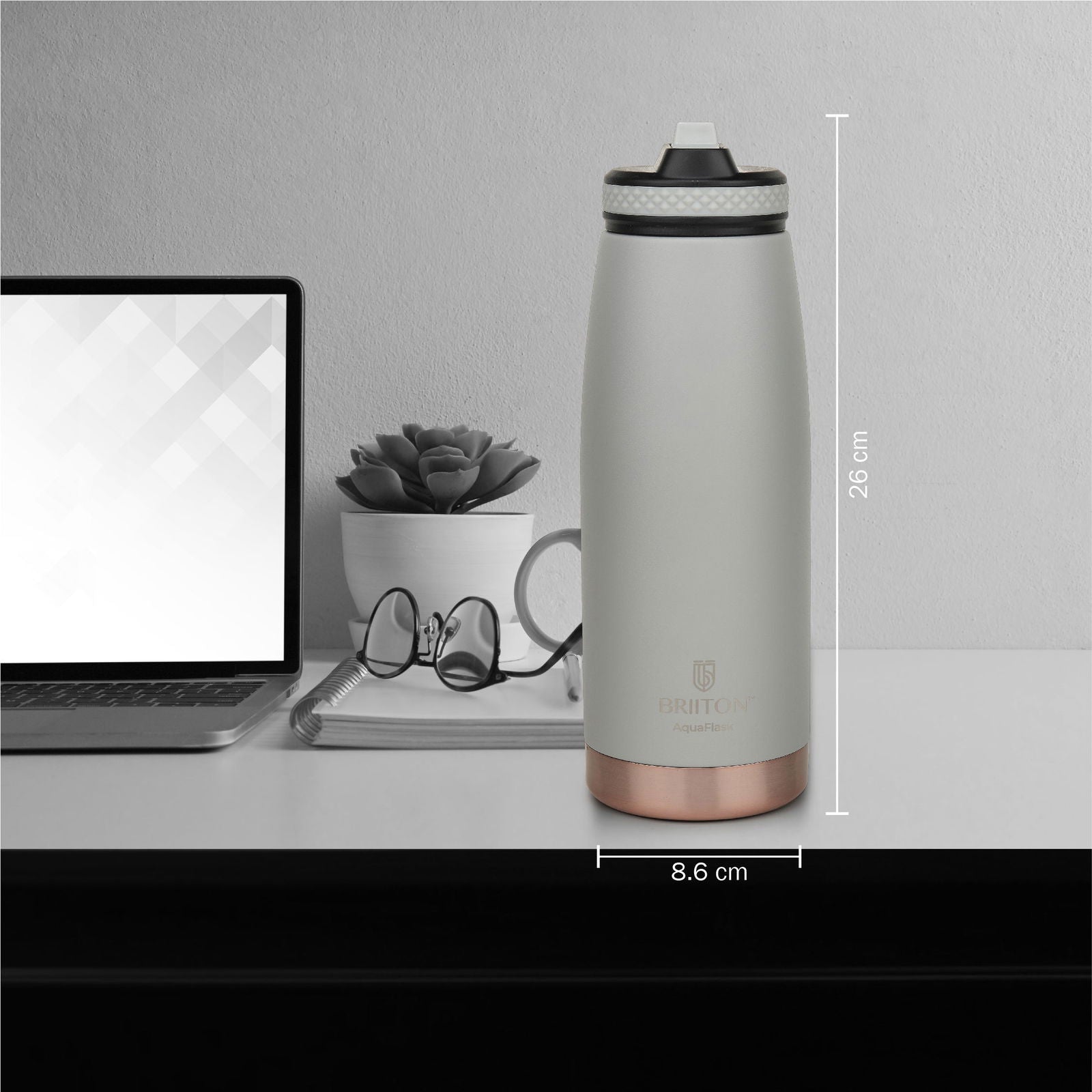 Briiton Oceano  1000ml | Stainless Steel Water Bottle | Copper Coated Vacuum Insulation | Hot & Cold Thermos - 