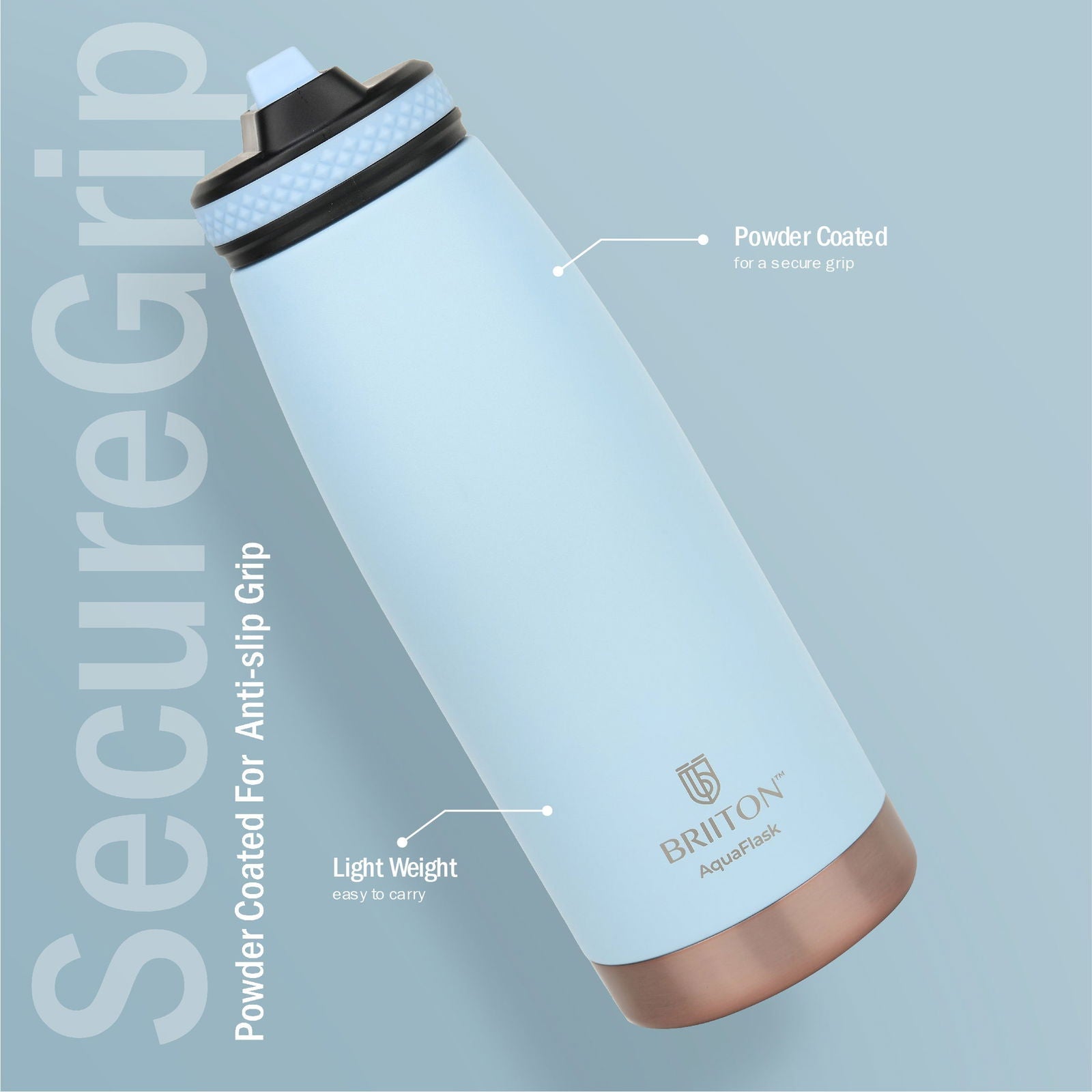 Briiton Oceano  1000ml | Stainless Steel Water Bottle | Copper Coated Vacuum Insulation | Hot & Cold Thermos - 