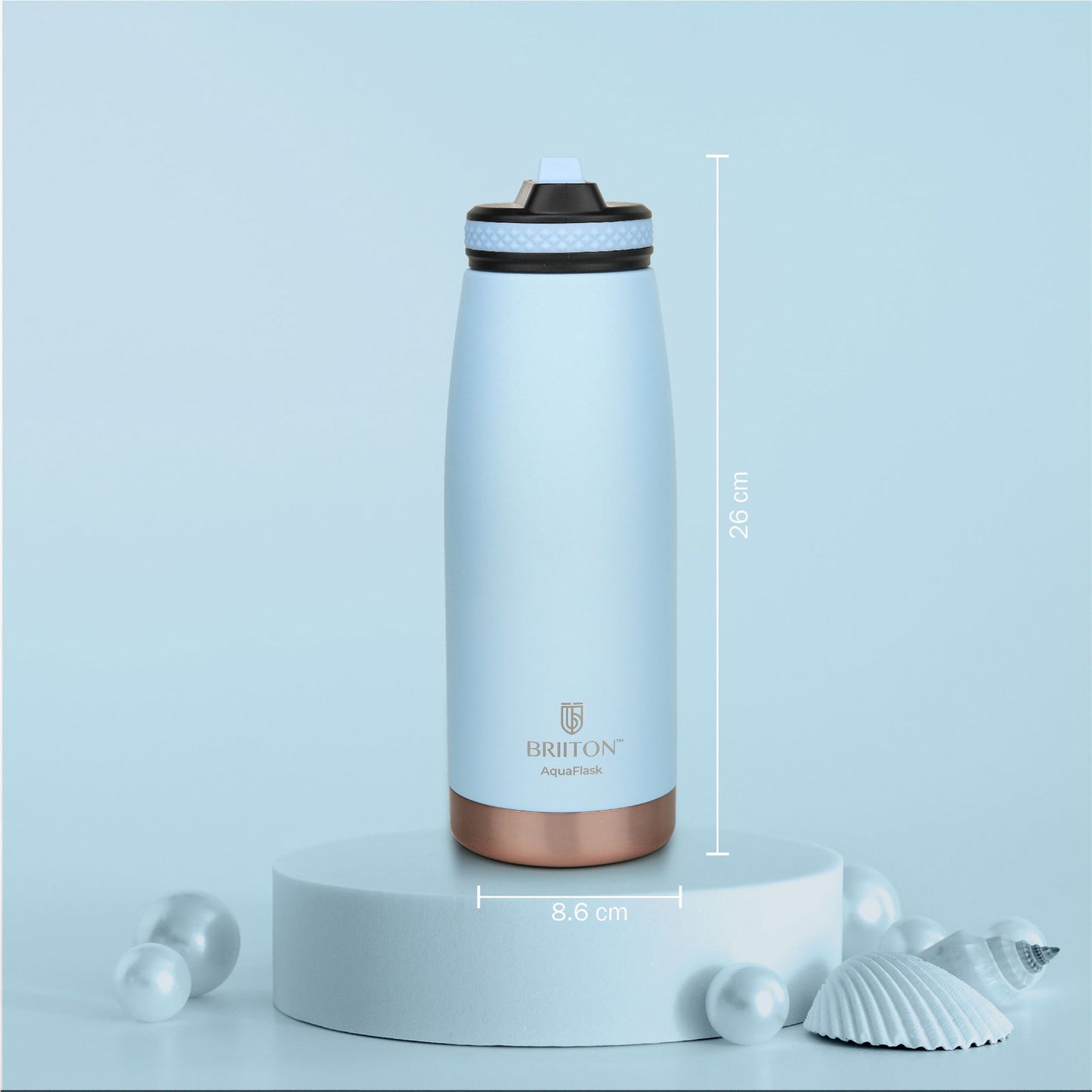 Briiton Oceano  1000ml | Stainless Steel Water Bottle | Copper Coated Vacuum Insulation | Hot & Cold Thermos - 