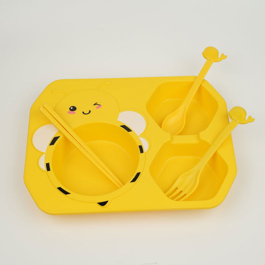 Cartoon Little Bee Children′s Dinner Plate Spoon & Fork Set - Cartoon Little Bee Children′s Dinner Plate Spoon & Fork Set - owleto