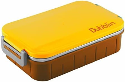 DUBBLIN Feast Stainless Steel Lunch Box Insulated Airtight Spill Proof with Spoon, sabzi Container Inside, 850 ml, Yellow - 