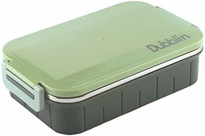 DUBBLIN Feast Stainless Steel Lunch Box Insulated Airtight Spill Proof with Spoon, sabzi Container Inside, 850 ml, Yellow - 