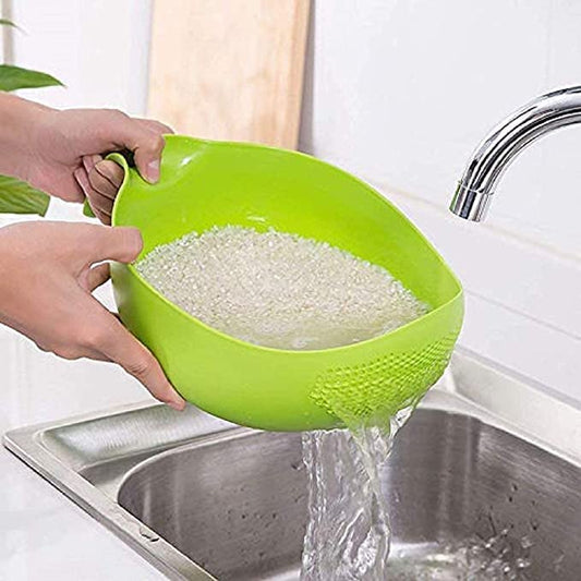 Durable Plastic Unbreakable Strainer, Plastic Rice Wash Bowl, Washing Bowl for Rice (Pack of 2) - 
