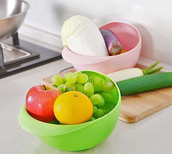 Durable Plastic Unbreakable Strainer, Plastic Rice Wash Bowl, Washing Bowl for Rice (Pack of 2) - 