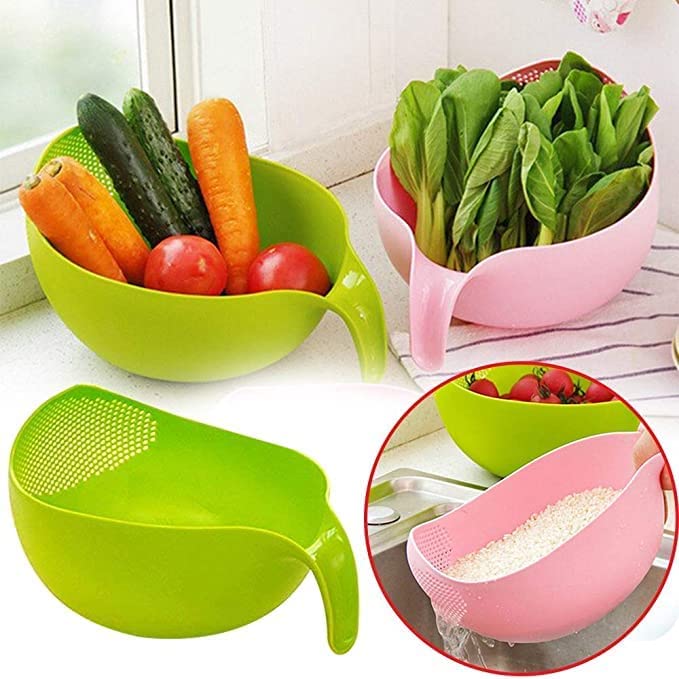 Durable Plastic Unbreakable Strainer, Plastic Rice Wash Bowl, Washing Bowl for Rice (Pack of 2) - 