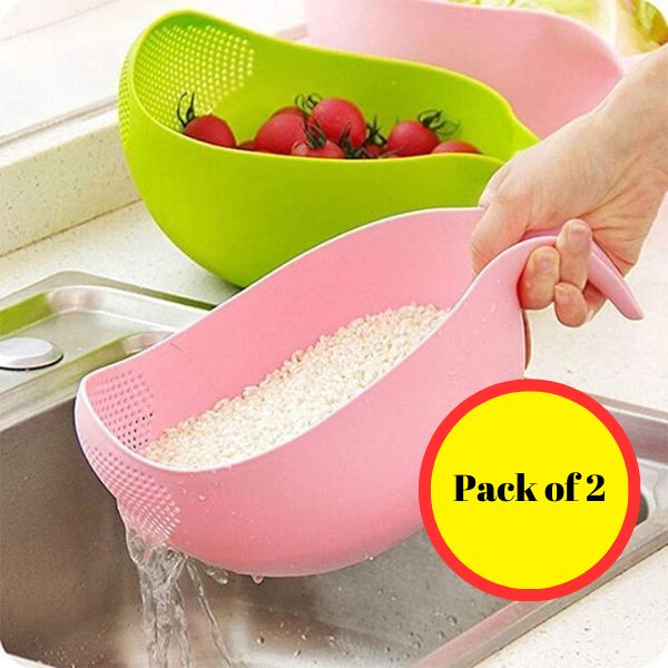 Durable Plastic Unbreakable Strainer, Plastic Rice Wash Bowl, Washing Bowl for Rice (Pack of 2) - 