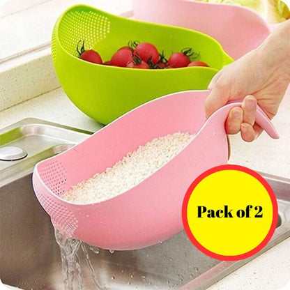 Durable Plastic Unbreakable Strainer, Plastic Rice Wash Bowl, Washing Bowl for Rice (Pack of 2) - 