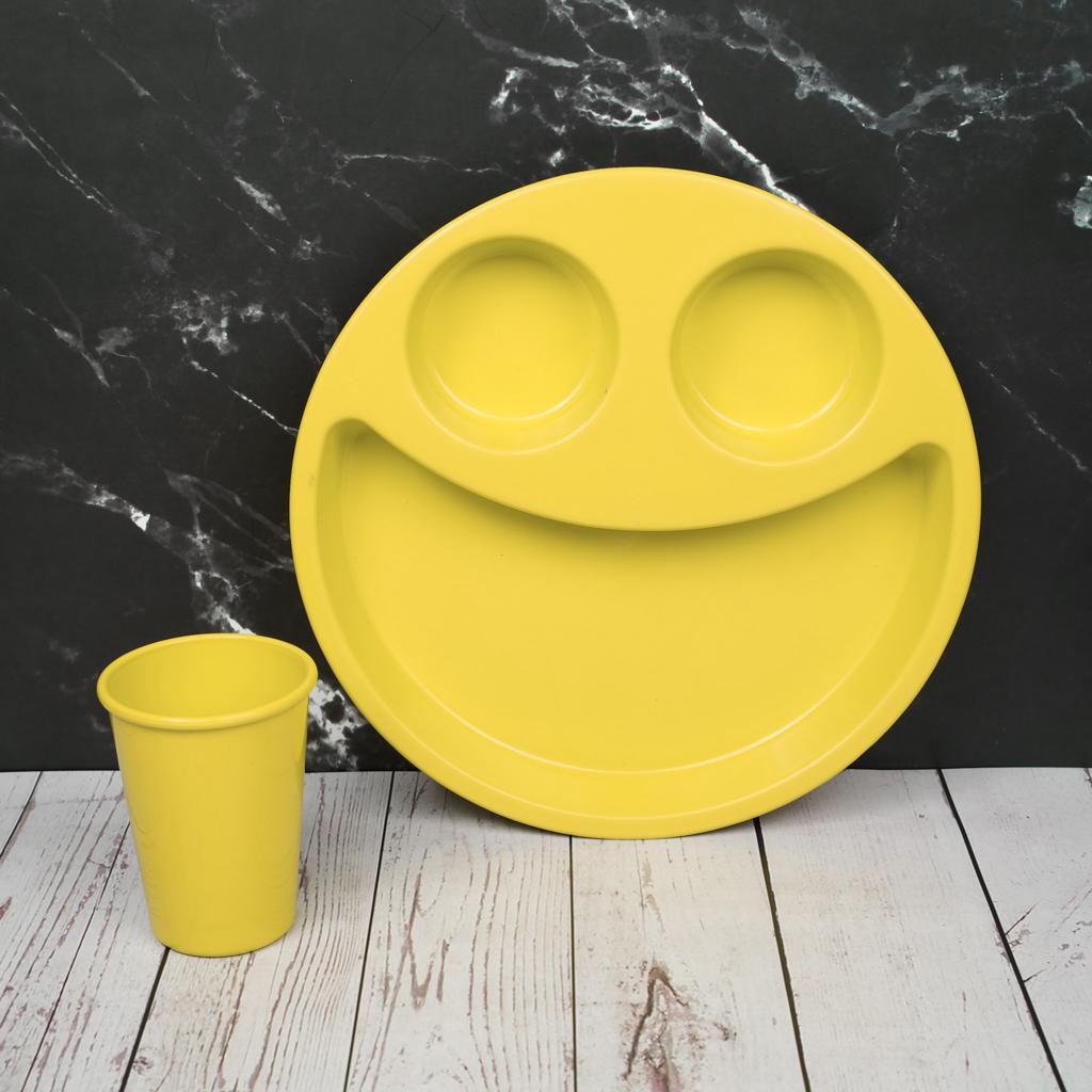 Grano Kids Smile Plate W/Glass - Grano Kids Smile Plate W/Glass - owleto