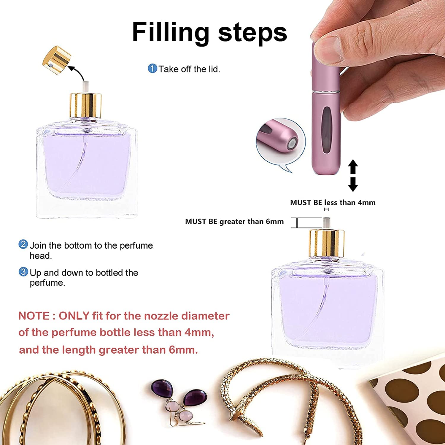 Mini Refillable Perfume Portable Atomizer Bottle Refillable Perfume Spray (5ml - pack of 6 ) - 