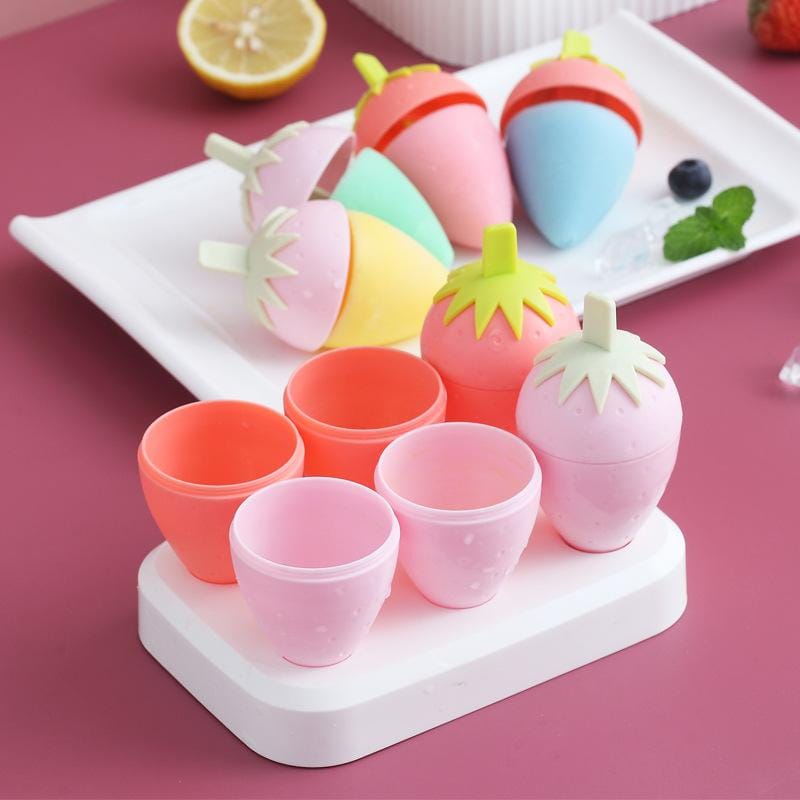 Multi-Color Ice Mold Set: 6 Strawberry Shaped Popsicle Makers-Summer Essentials - 