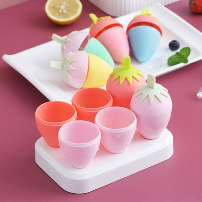 Multi-Color Ice Mold Set: 6 Strawberry Shaped Popsicle Makers-Summer Essentials - 