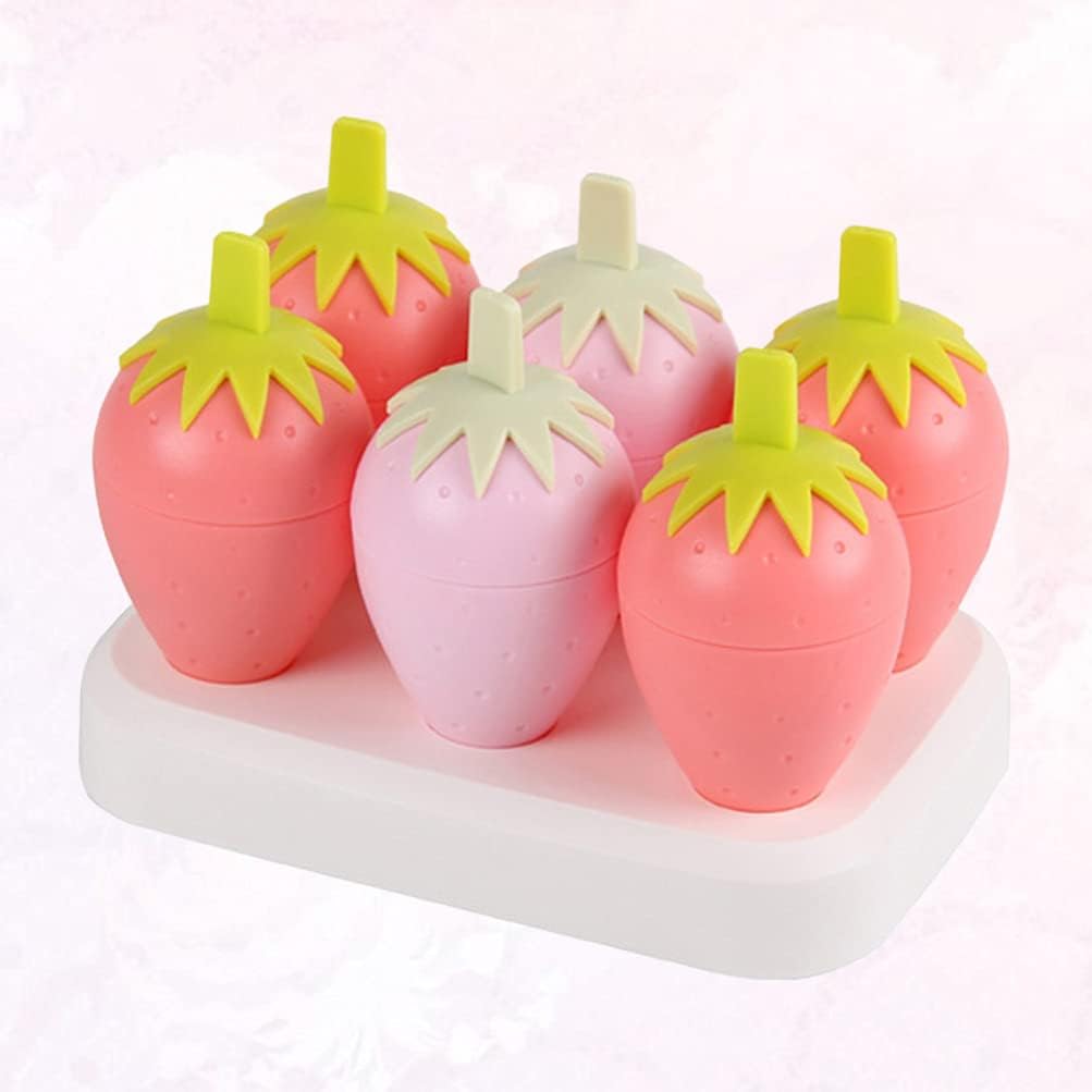Multi-Color Ice Mold Set: 6 Strawberry Shaped Popsicle Makers-Summer Essentials - 