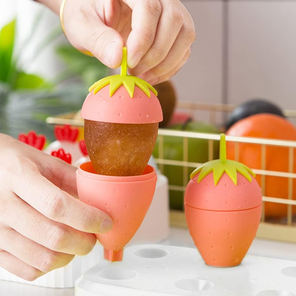 Multi-Color Ice Mold Set: 6 Strawberry Shaped Popsicle Makers-Summer Essentials - 