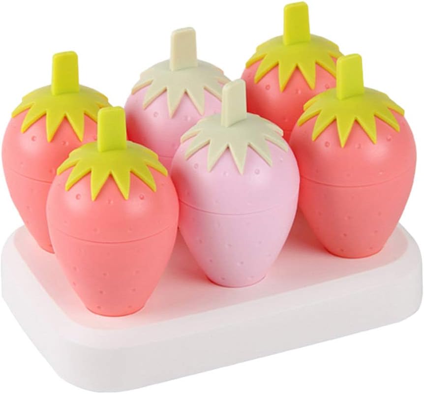 Multi-Color Ice Mold Set: 6 Strawberry Shaped Popsicle Makers-Summer Essentials - 