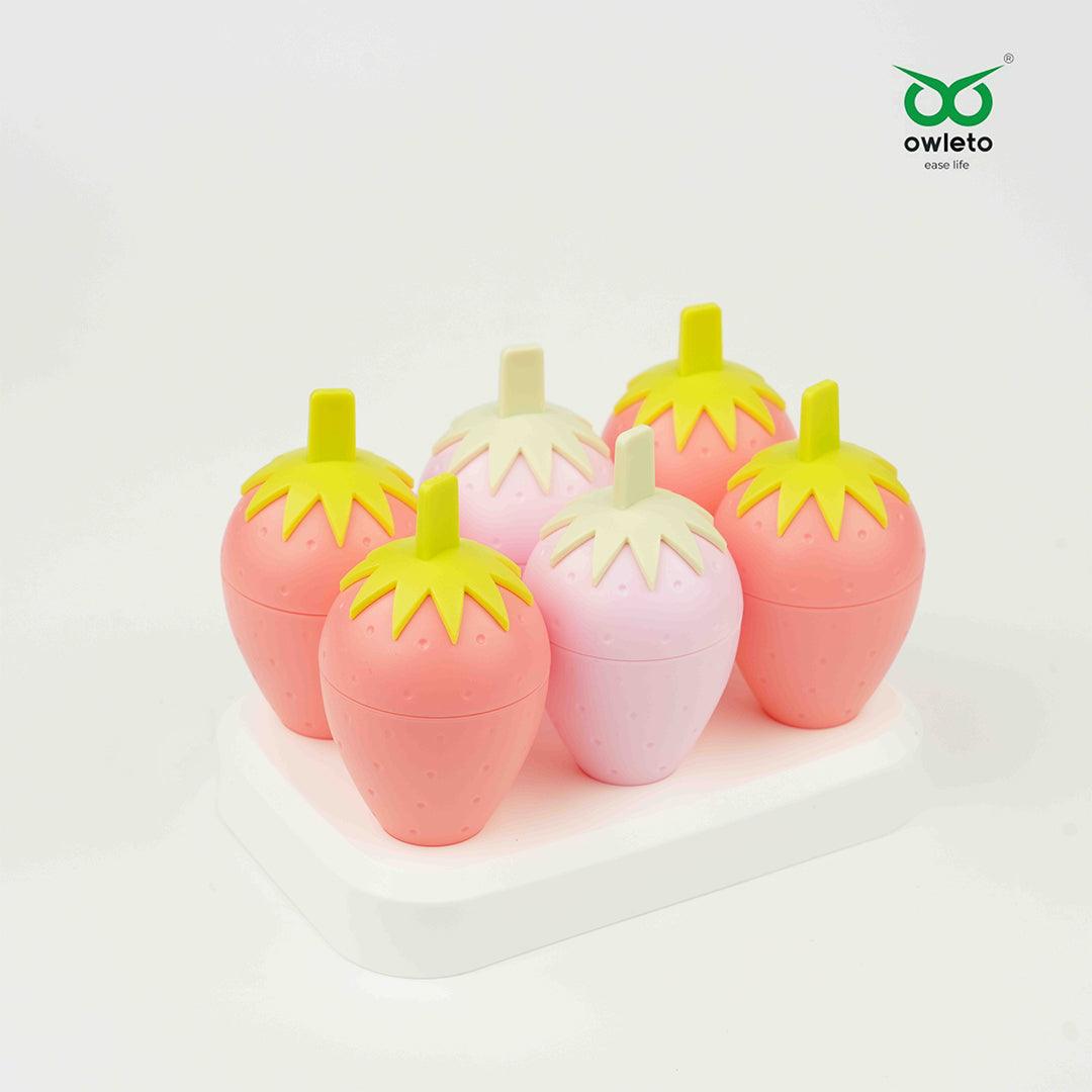 Multi-Color Ice Mold Set: 6 Strawberry Shaped Popsicle Makers-Summer Essentials - Multi-Color Ice Mold Set: 6 Strawberry Shaped Popsicle Makers-Summer Essentials - owleto