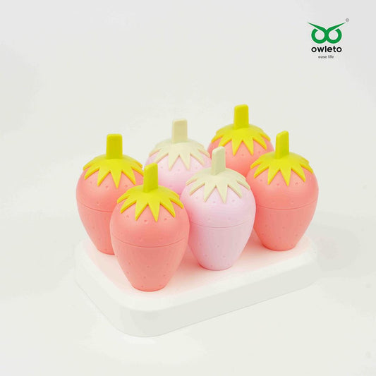 Multi-Color Ice Mold Set: 6 Strawberry Shaped Popsicle Makers-Summer Essentials - Multi-Color Ice Mold Set: 6 Strawberry Shaped Popsicle Makers-Summer Essentials - owleto