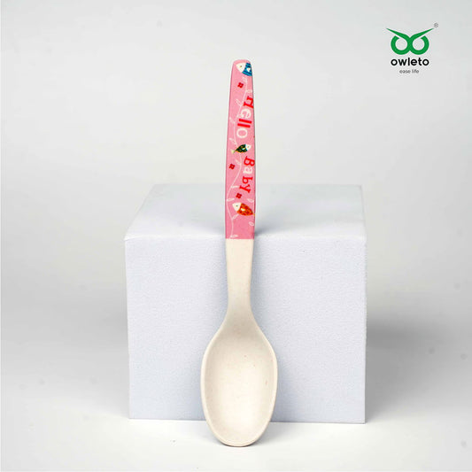 Organic Kids Spoon - Long handle cartoon pattern spoon, eco-friendly and safe for children - Organic Kids Spoon - Long handle cartoon pattern spoon, eco-friendly and safe for children - owleto