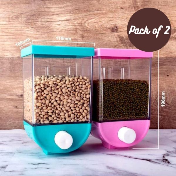 Push Button Wall Mounted Food Dispenser Grocery Storage Container (Pack of 2) - 