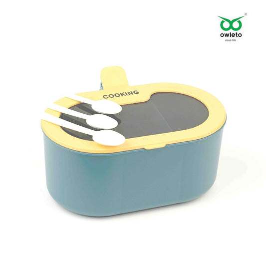 Separable & Dustproof Spice Organizers with 3 Compartments-Yellow-Blue-Durable-Multi-Functional - Separable & Dustproof Spice Organizers with 3 Compartments-Yellow-Blue-Durable-Multi-Functional - owleto