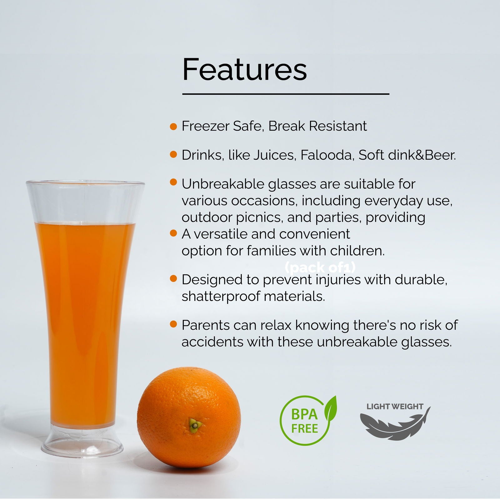 Unbreakable Transparent Juice Glass |Acrylic Glassware and  100 % Food Grade | 6 pcs Set - 
