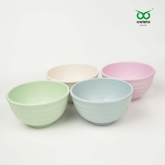 Wheat Straw Serving Bowl Set - 4 Eco-Friendly Bowls in Multi-Color, Unbreakable, Microwave-Safe for Kitchen. - Wheat Straw Serving Bowl Set - 4 Eco-Friendly Bowls in Multi-Color, Unbreakable, Microwave-Safe for Kitchen. - owleto
